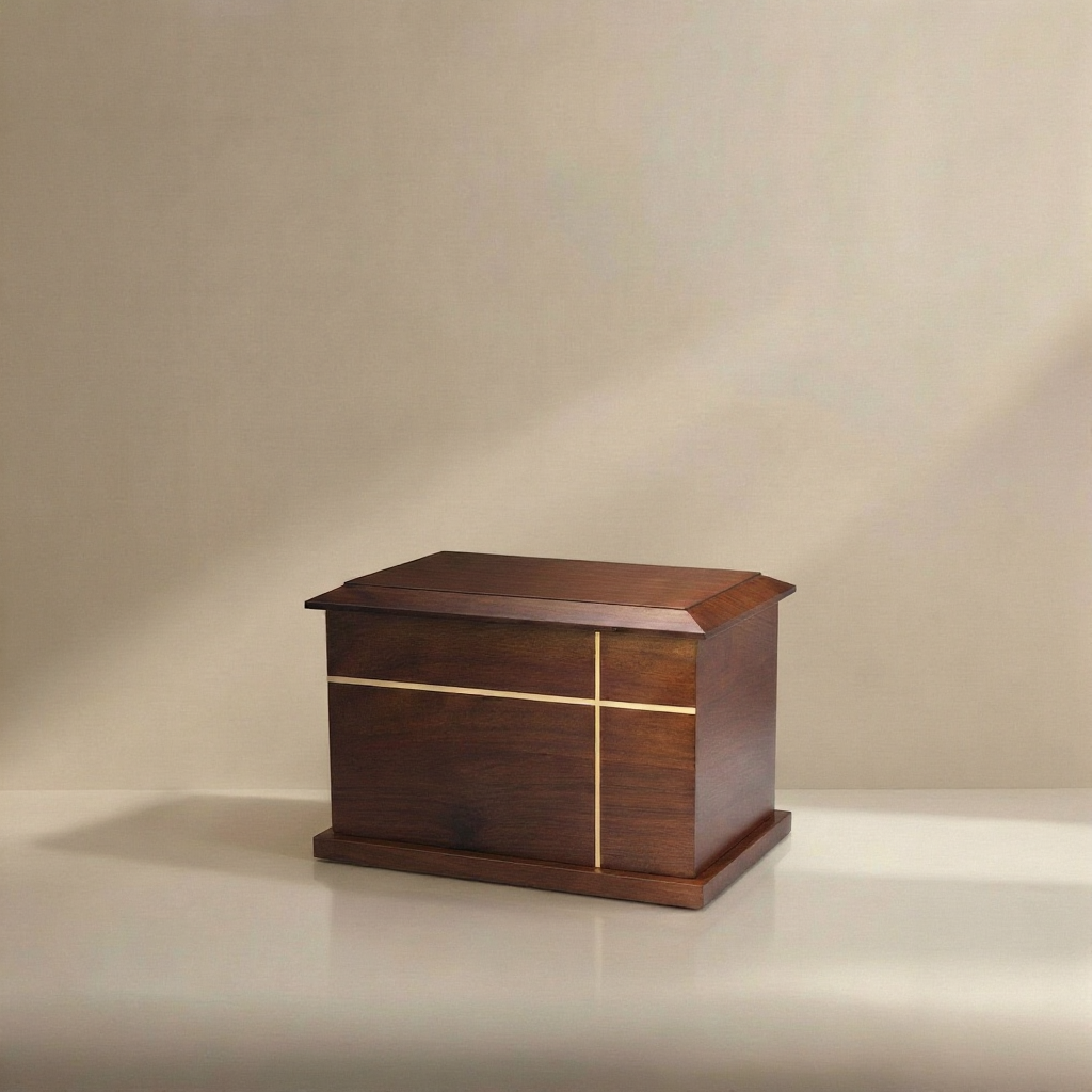 Christian Urn for Ashes - Sacred Line Walnut Wood Urn