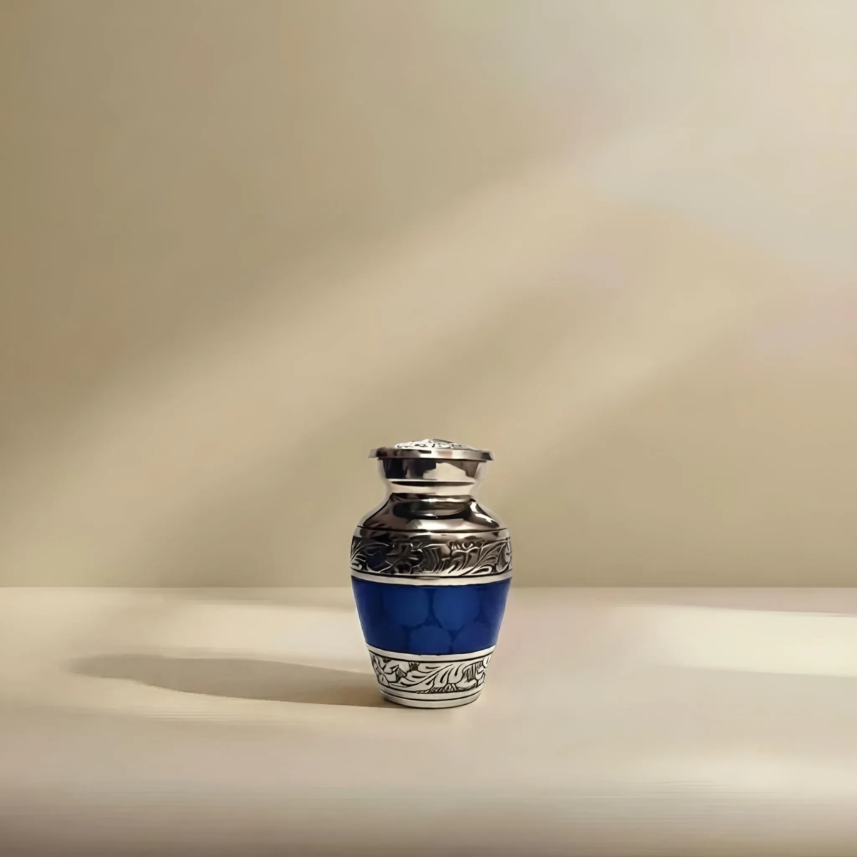 Azure Blue Keepsake Cremation Urn - Solid Brass Blue Memorial Urn for Ashes