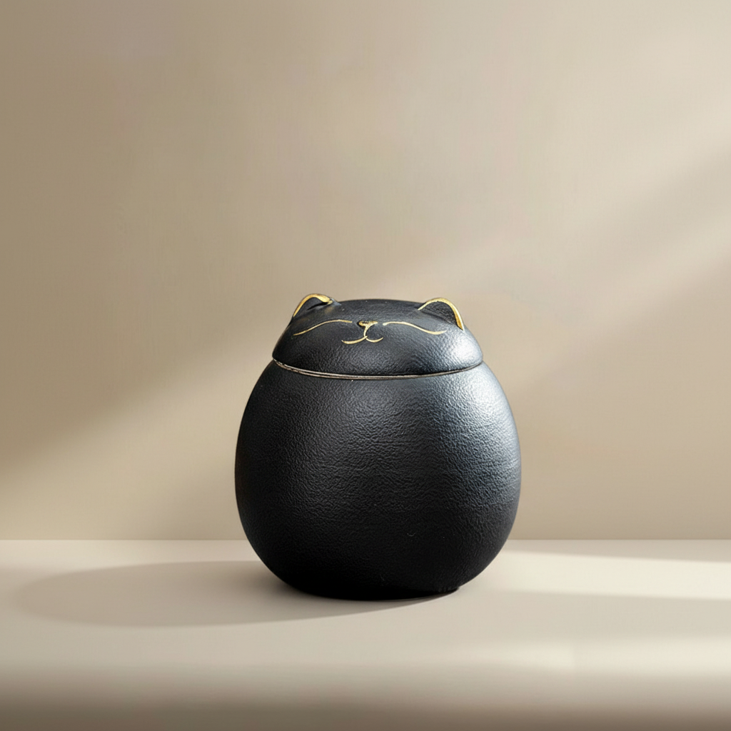 Matte Black Ceramic Cat Keepsake Urn - Quiet Moon