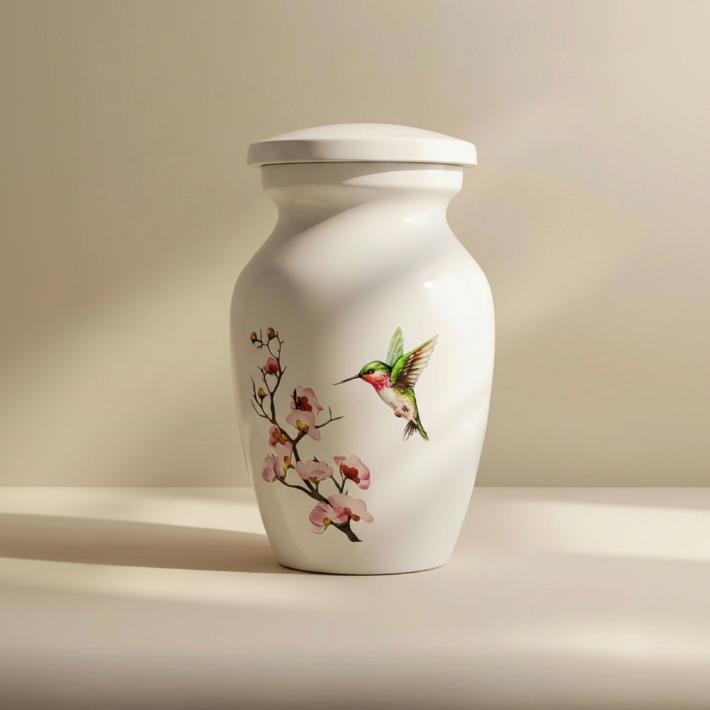 White Ceramic Keepsake Urn for Ashes - Tender Bloom