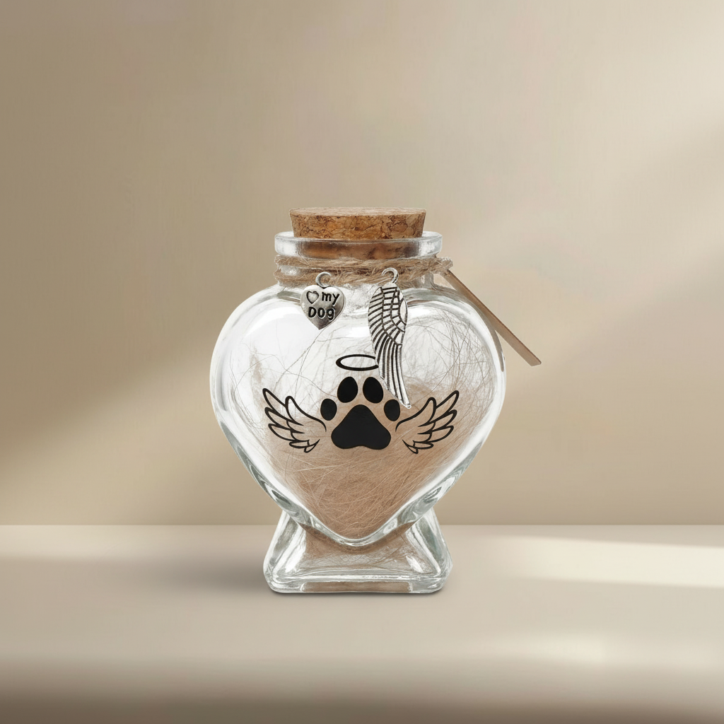 Clear Glass Heart Pet Cremation Urn - Loving Trace