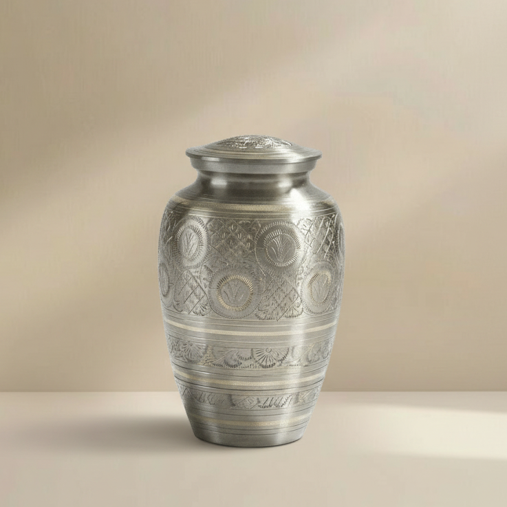 Platinum Brass Modern Cremation Urn for Ashes - Quiet Reverence