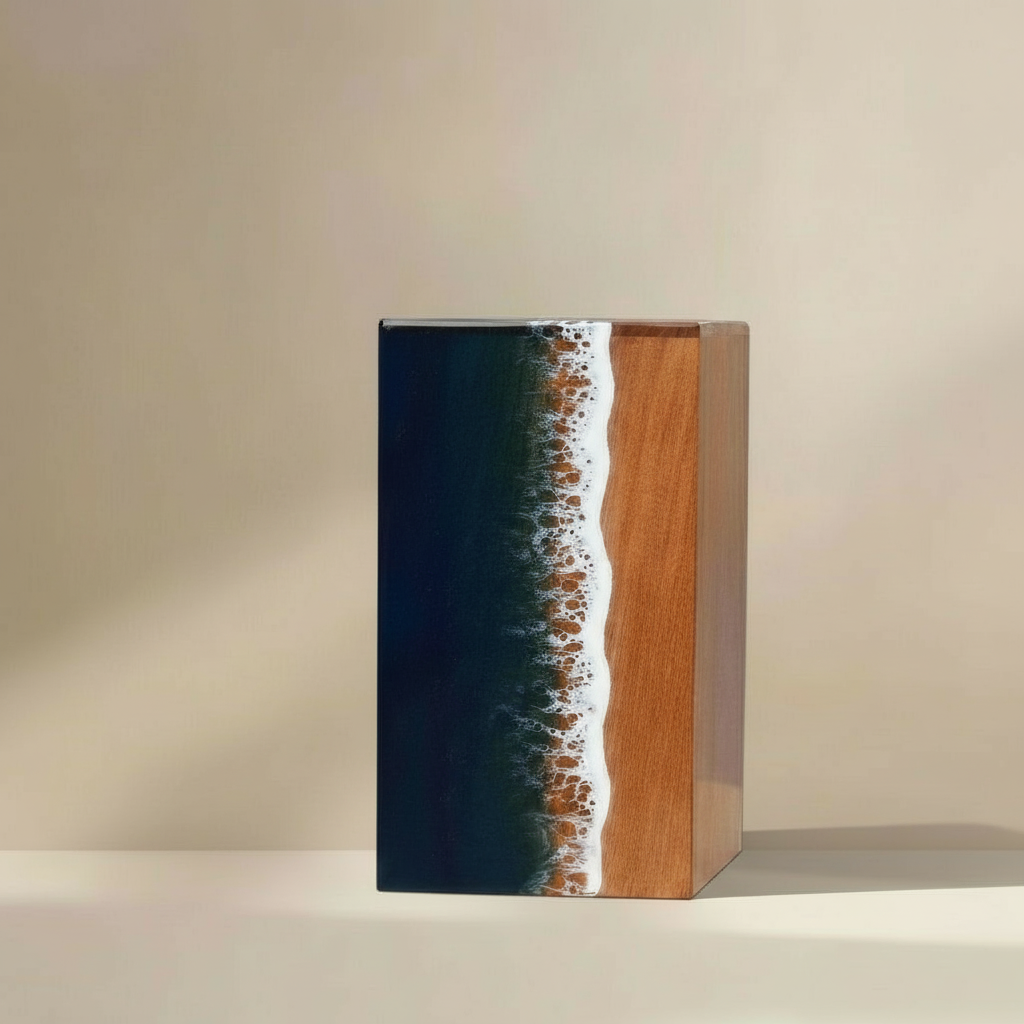 Walnut & Navy Resin Modern Cremation Urn for Ashes - Calm Shore