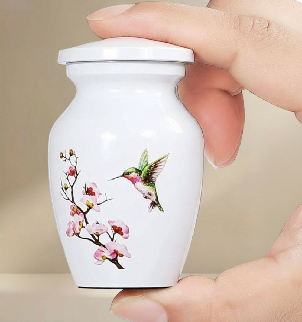 White Ceramic Keepsake Urn for Ashes - Tender Bloom - Image 3