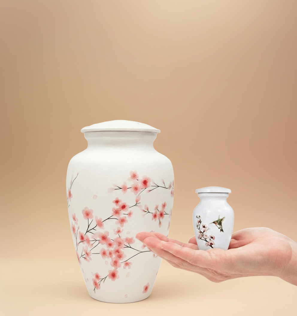 White Ceramic Keepsake Urn for Ashes - Tender Bloom - Image 4