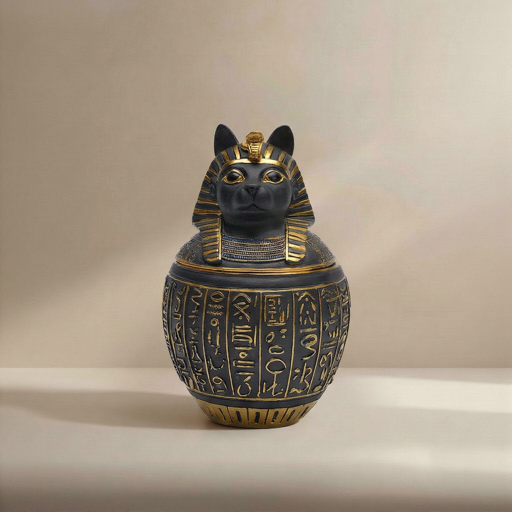 Black Resin & Gold Detail Cat Memorial Urn - Sacred Whisker