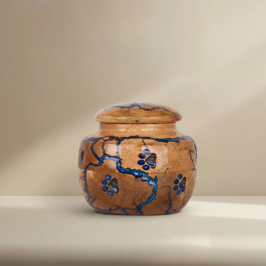Blue Resin – Wooden Pet Cremation Urn for Ashes